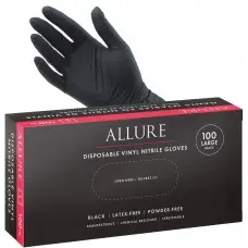 Allure Vinyl Nitrile Gloves Black 100pk - Large